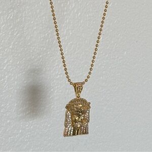 Diamond Encrusted Micro Gold Jesus Piece Pendant Necklace